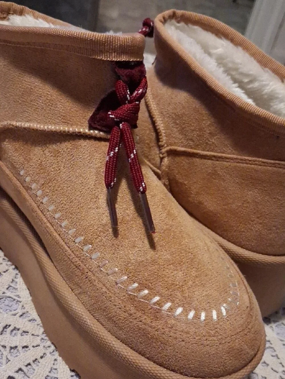 Mudd Kids Tan Suede Boots with Burgundy Laces